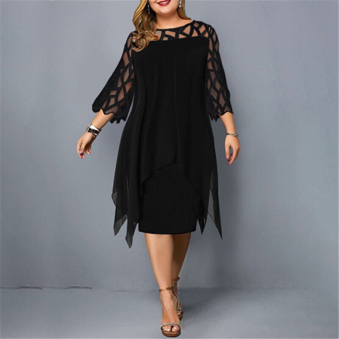 Lorelej | Elegantné čierne midi šaty s šifónovou vrstvou