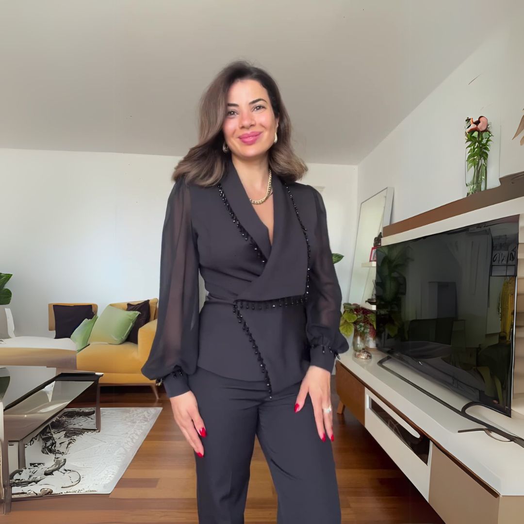 Gabrielle | Elegantný korálkový komplet s nohavicami