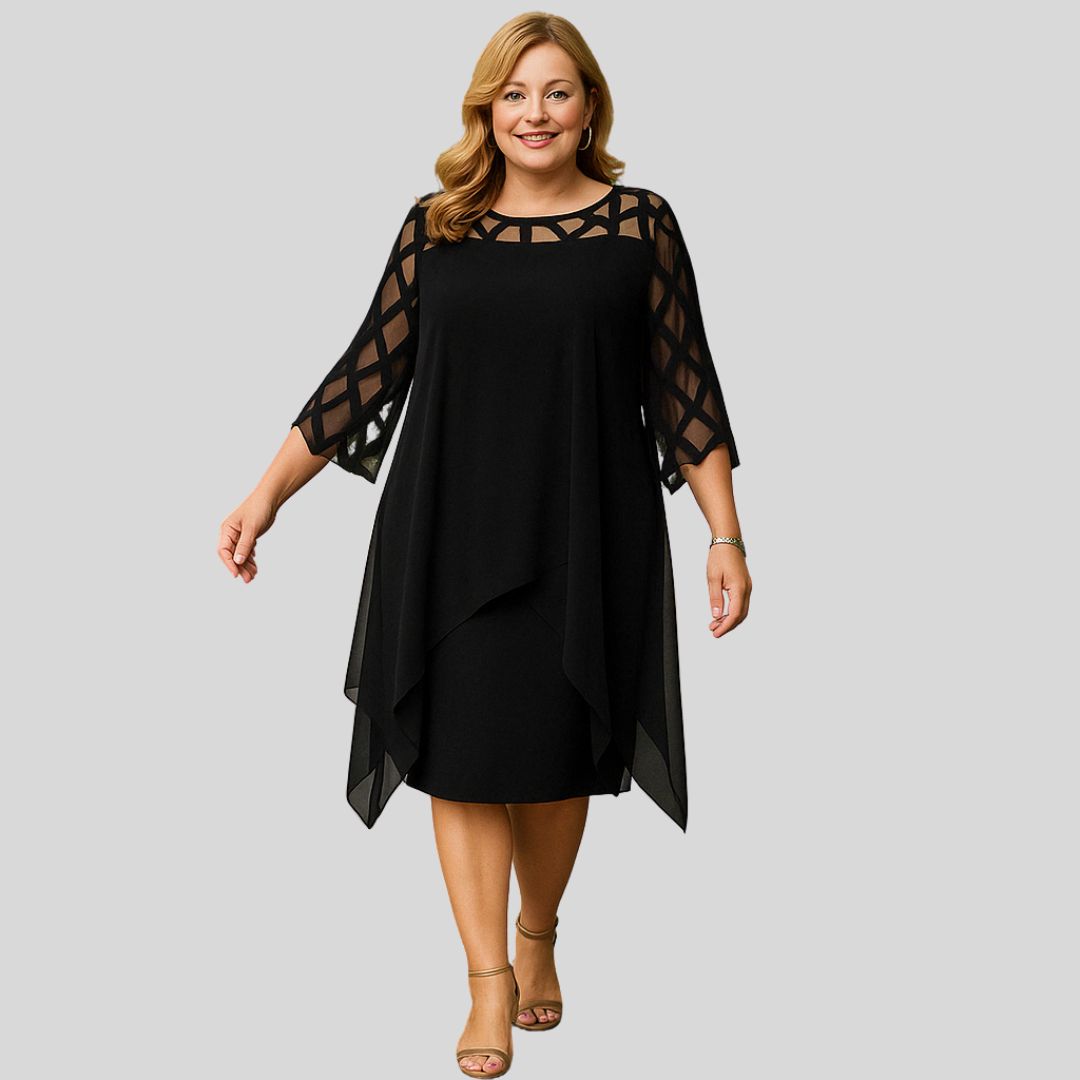 Lorelej | Elegantné čierne midi šaty s šifónovou vrstvou