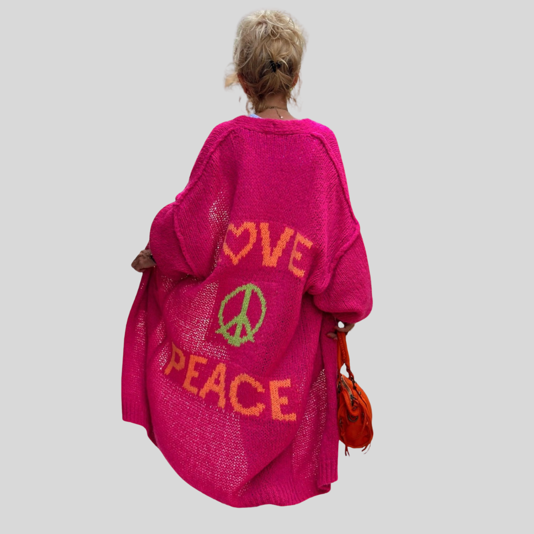 Sára | Dlhý kardigan s nápisom "Love and Peace"