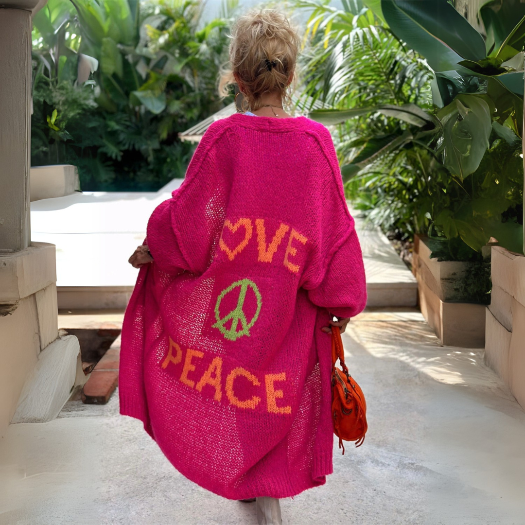 Sára | Dlhý kardigan s nápisom "Love and Peace"