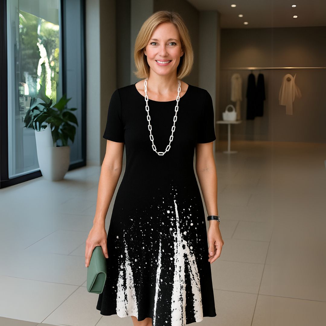Thalia | Ležérne plisované šaty s farebným blokom
