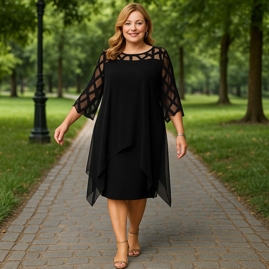 Lorelej | Elegantné čierne midi šaty s šifónovou vrstvou