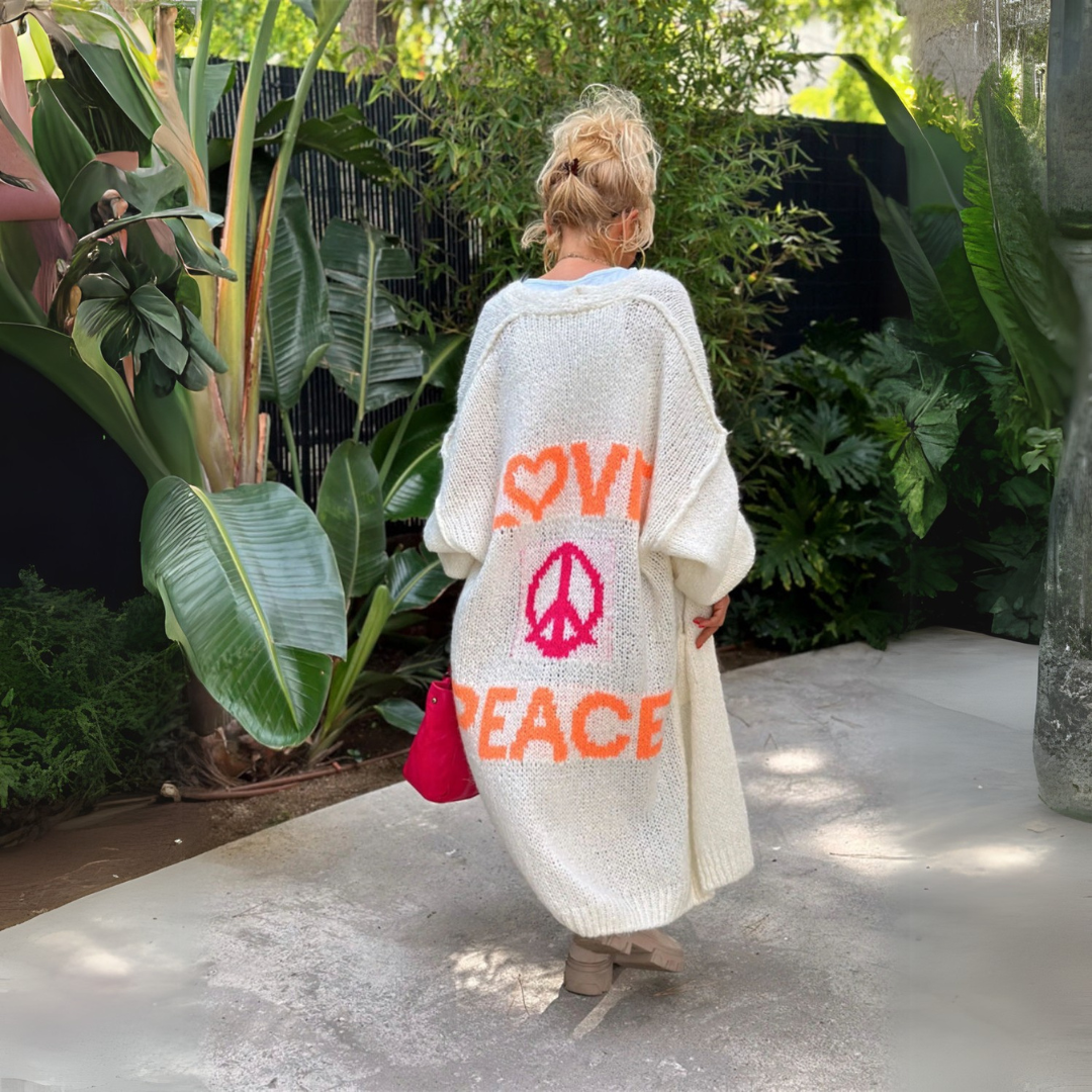 Sára | Dlhý kardigan s nápisom "Love and Peace"