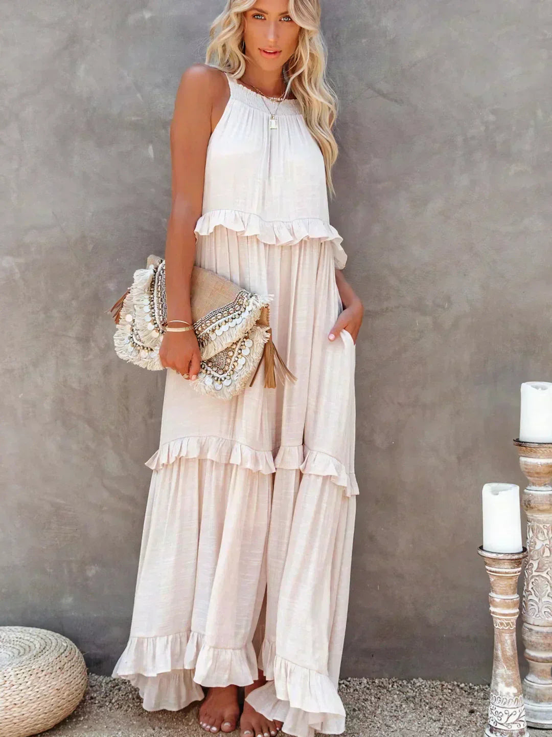 Sarah | Halter Ruffle Maxi Šaty (Takmer vypredané)