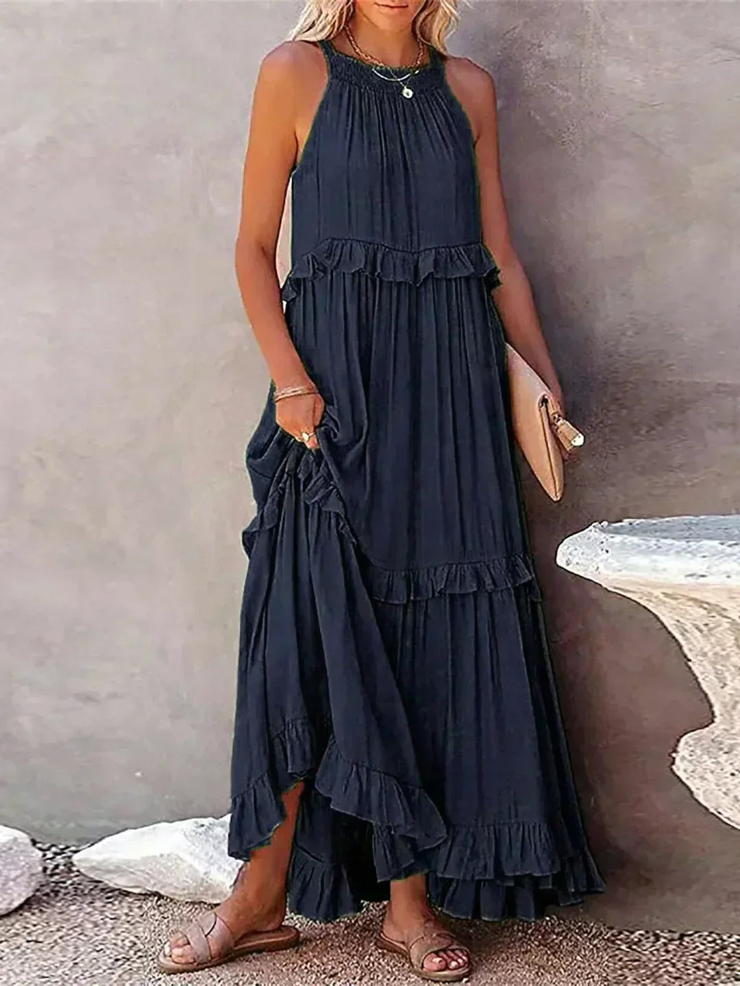 Sarah | Halter Ruffle Maxi Šaty (Takmer vypredané)