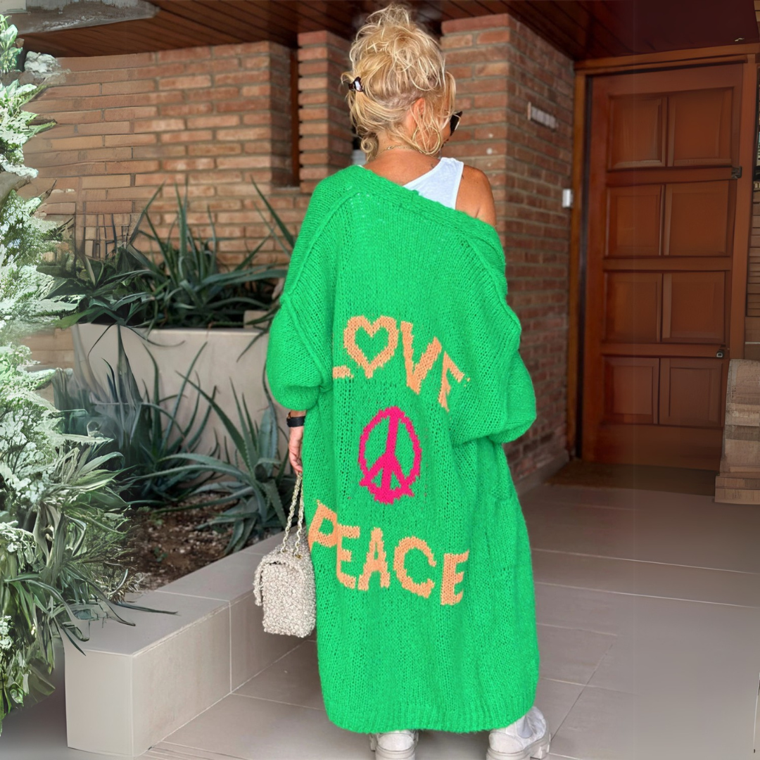 Sára | Dlhý kardigan s nápisom "Love and Peace"