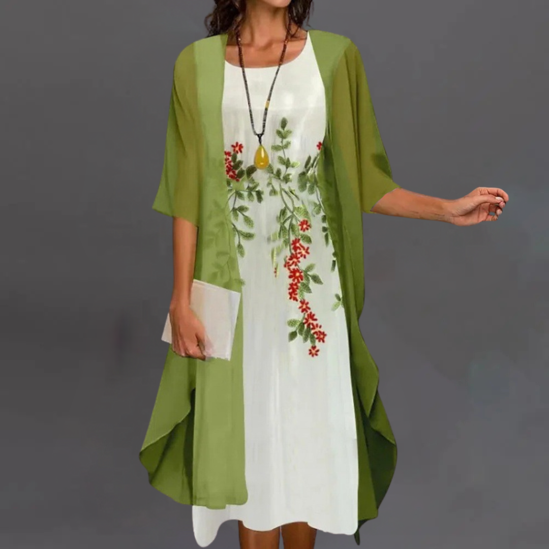 Irena | Elegantný kvetinový set – šaty & cardigan